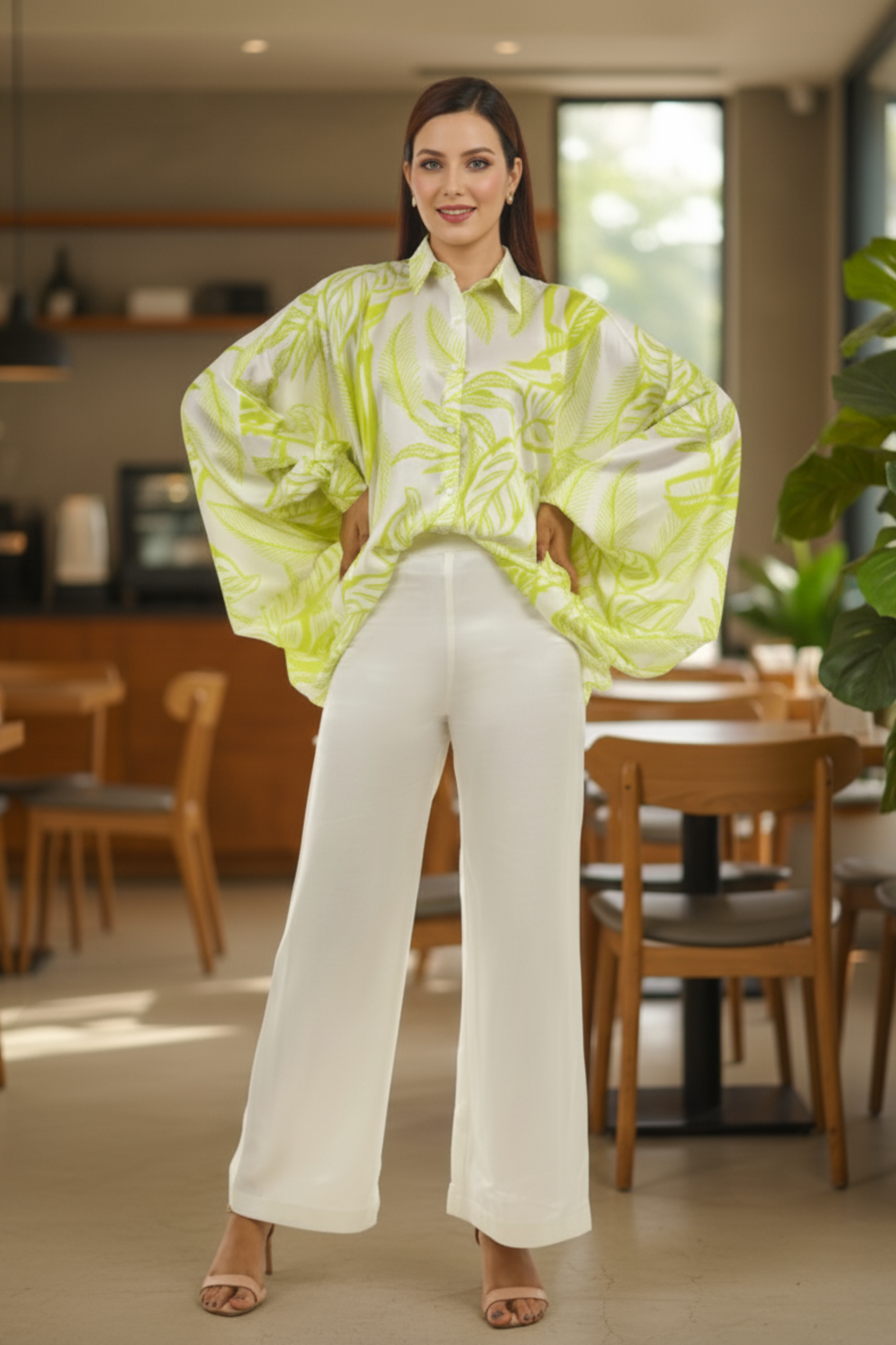 Lime Green Eagle Shirt and White Pants